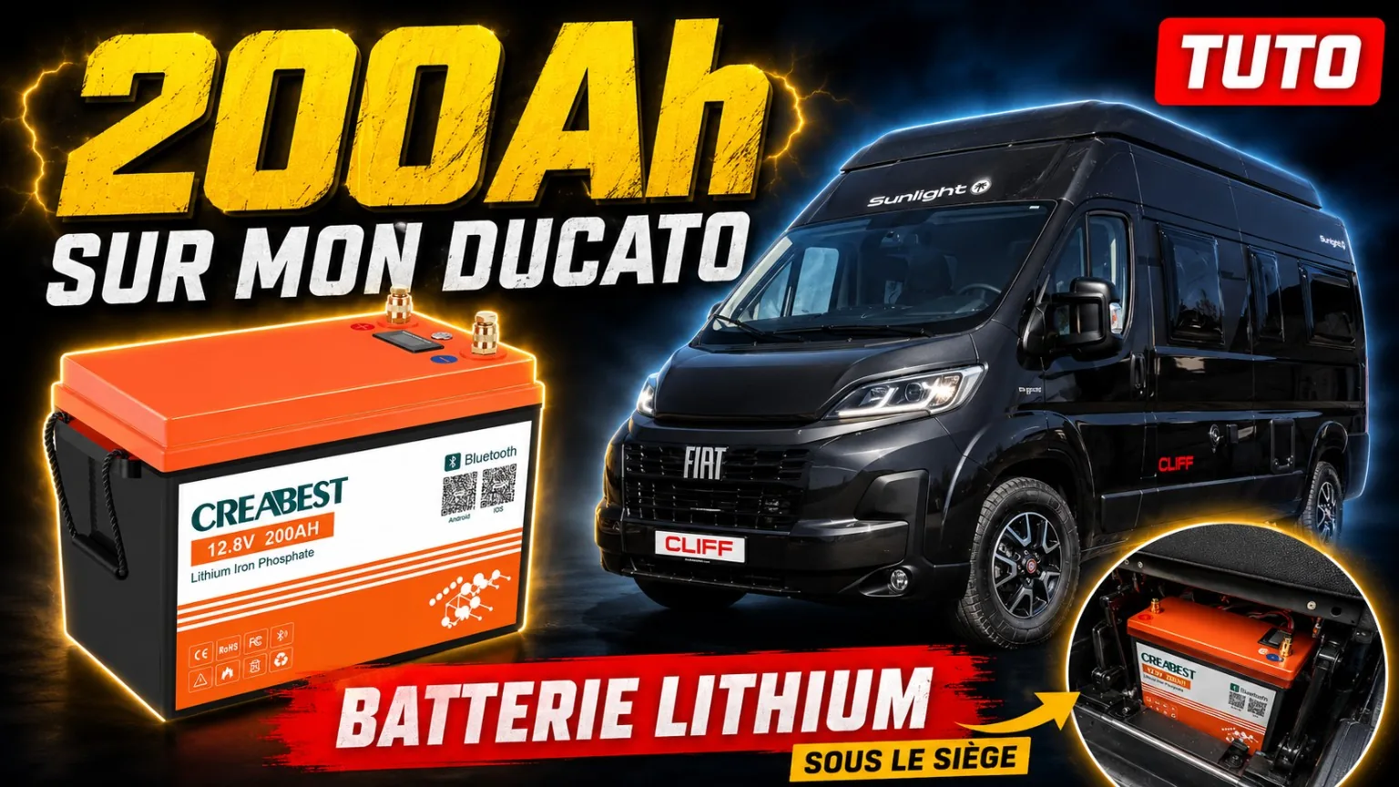 Miniature vidéo batterie lithium Creabest 200Ah sur Fiat Ducato